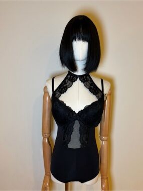 NWT Sophie B. Black Lace Halter Bodysuit Size L